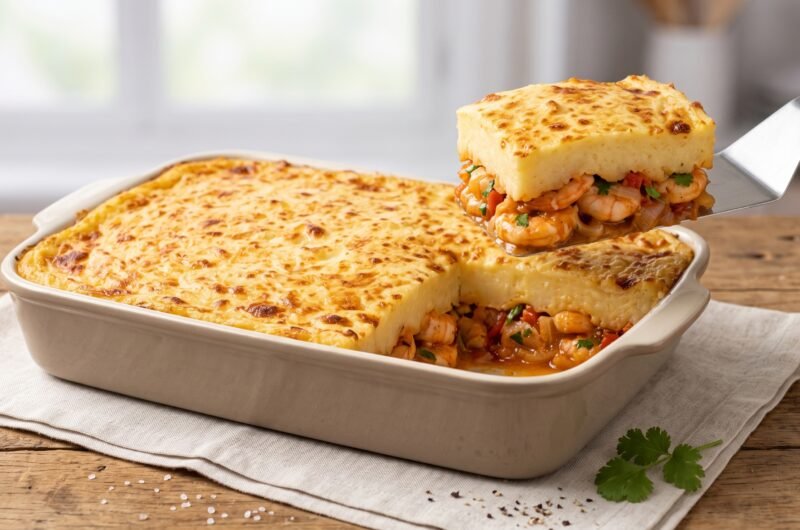 Escondidinho de camarão com aipim
