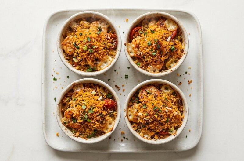 Casquinha de camarão gratinada com farofa de dendê